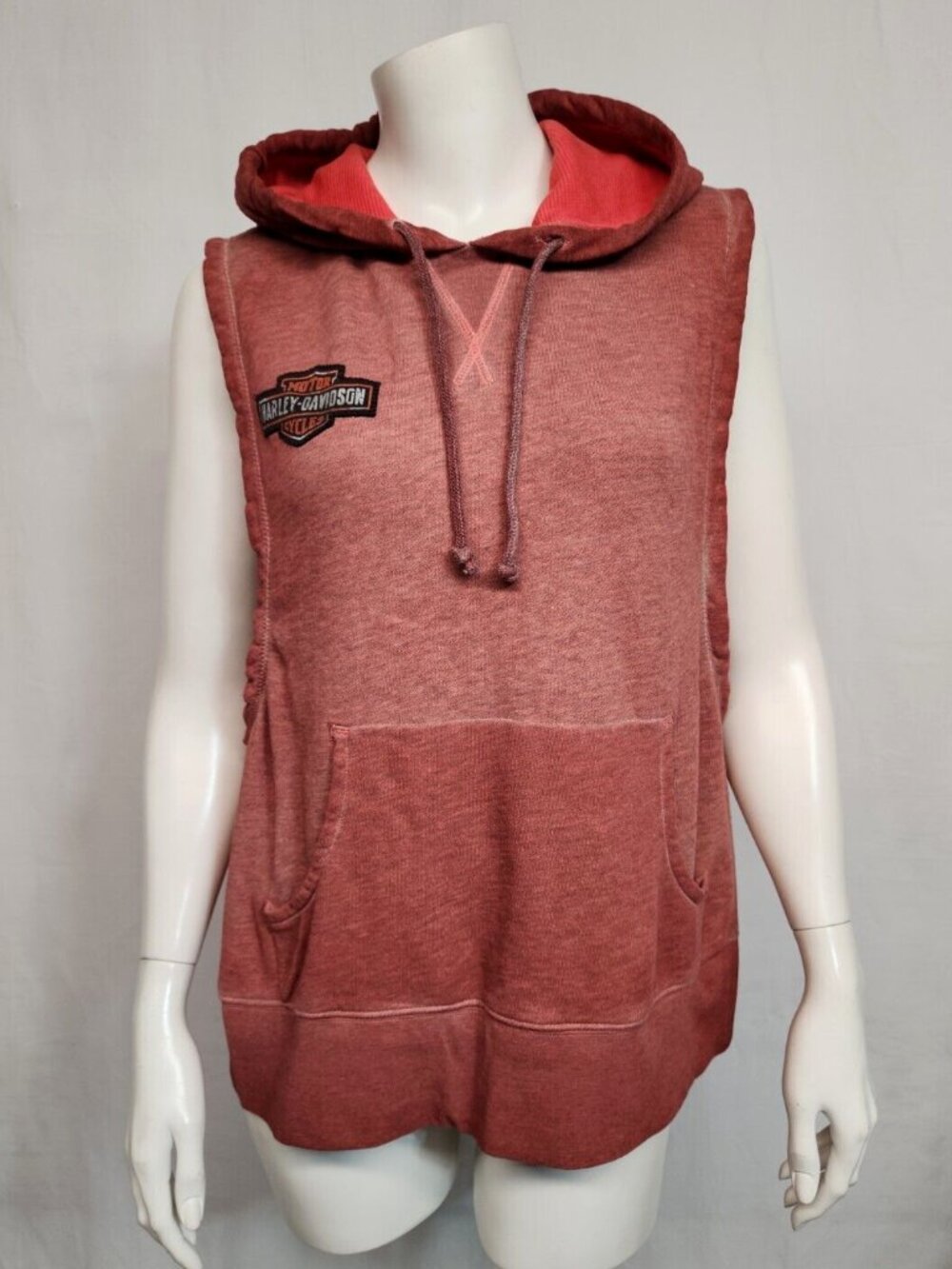 Harley Davidson Unisex Size XL Orange Sleeveless Pullover Hoodie